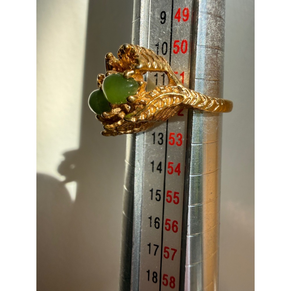 Vintage 14kt HGE Gold Green Faux Chalcedony Brutalist Statement Ring Size 6 - Picture 7 of 13